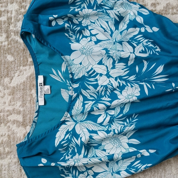 Forever 21 Floral Tassel Tie Semi-Sheer Dress Small Teal - Picture 6 of 16